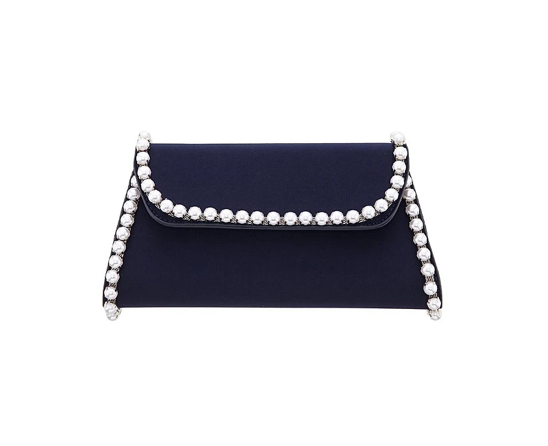 Nina Imitation Pearl Trim Trapezoid Flap Bag