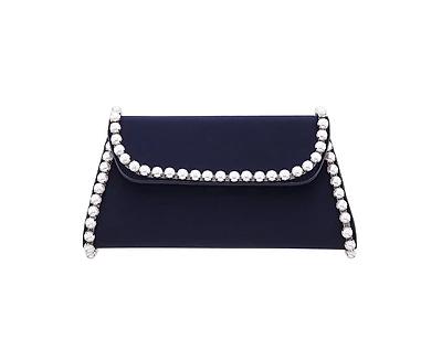 Nina Imitation Pearl Trim Trapezoid Flap Bag