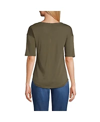 Lands' End Women's Supima Micro Modal Elbow Sleeve Balletneck Curved Hem Top