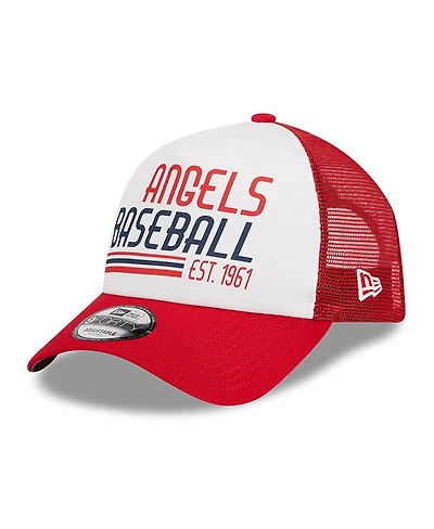 Men's New Era White, Red Los Angeles Angels Stacked A-Frame Trucker 9FORTY Adjustable Hat