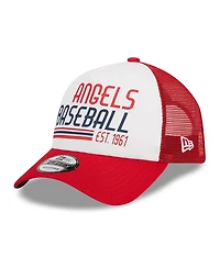 Men's New Era White, Red Los Angeles Angels Stacked A-Frame Trucker 9FORTY Adjustable Hat
