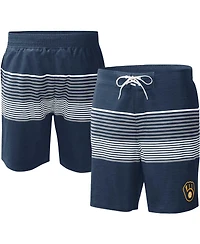 Men's G-iii Sports by Carl Banks Navy Milwaukee Brewers Coastline Volley Swim Shorts