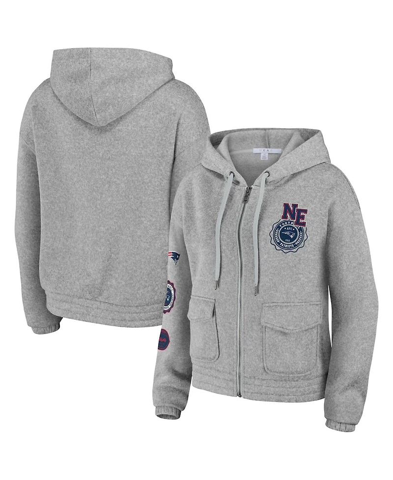 Women's Wear by Erin Andrews Heather Gray New England Patriots Full-Zip Hoodie