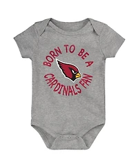 Baby Boys and Girls Cardinal, Black, Gray Arizona Cardinals Born to Be 3-Pack Bodysuit Set