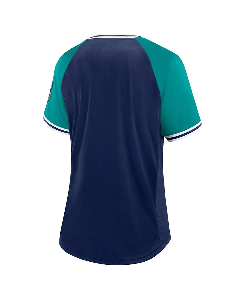 Women's Fanatics Navy Seattle Mariners Glitz and Glam League Diva Raglan V-Neck T-shirt