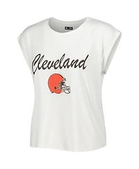 Women's Concepts Sport White, Cream Cleveland Browns Montana Knit T-Shirt and Shorts Sleep Set
