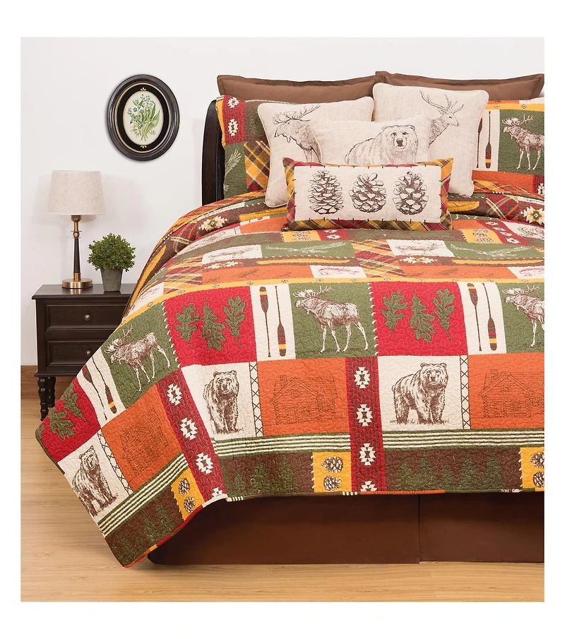 Keaton Bear Deer Brown Cabin Lodge King 3 Piece Quilt Set