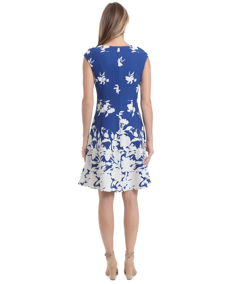 London Times Petite Cap-Sleeve Fit & Flare Dress