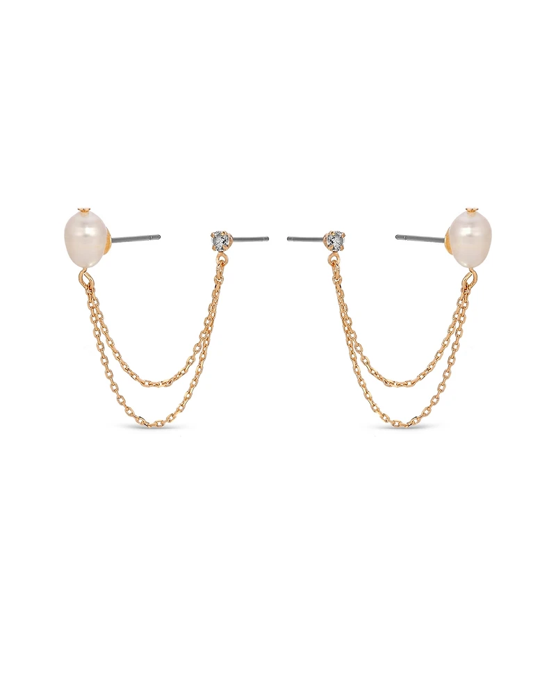 Ettika Double Post Freshwater Pearl Crystal Earrings