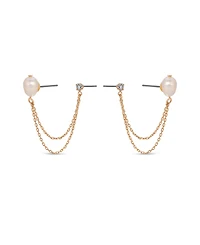Ettika Double Post Freshwater Pearl Crystal Earrings