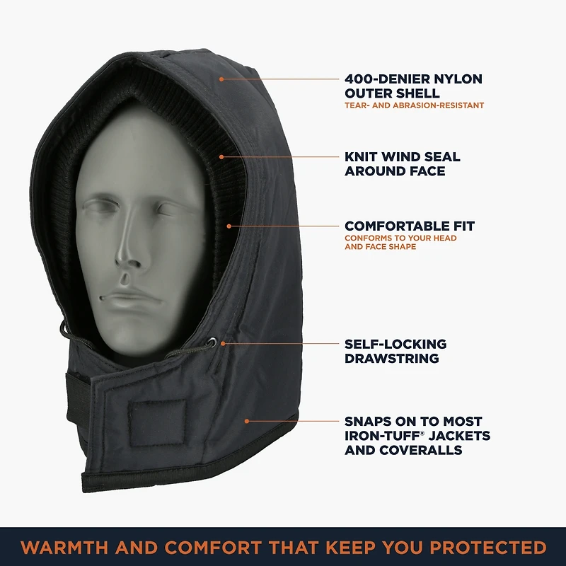 RefrigiWear Men's Iron-Tuff Snap-On Hood - Durable Winter Hood for Extreme Cold Weather Protection
