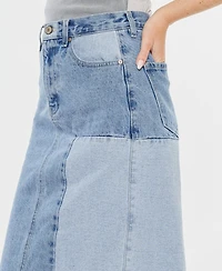 Kancan Women's Two-Toned Color Block Denim Midi Skirt