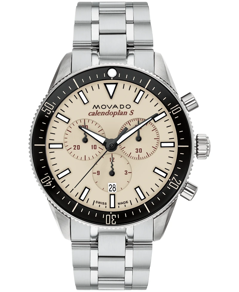 Movado Men's Calendoplan S Swiss Quartz Chrono Stainless Steel Silver-tone Watch 42mm