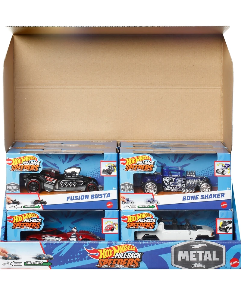 Hot Wheels Pull-Back Speeders Toy Car in 1:43 Scale, Pull Car Backward and Release to Race