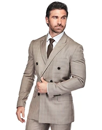 Gino Vitale Men's 2 Piece Slim Fit Brown Check Double Breasted Suit