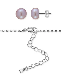 Two-Pc. Set White Cultured Freshwater Pearl (6mm) Collar Necklace & Stud Earrings in 18k gold-plated sterling silver (Also in Dyed Black & Dyed Pink C