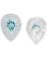 Amethyst (1-1/5 ct. t.w.) & Lab-Grown White Sapphire (1/2 Pear Halo Birthstone Stud Earrings Sterling Silver (Also Additional Birthsto