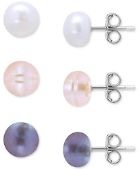 Giani Bernini 3-Pc. Set Multicolor Cultured Freshwater Pearl (7mm) Stud Earrings in Sterling Silver, Created for Macy's
