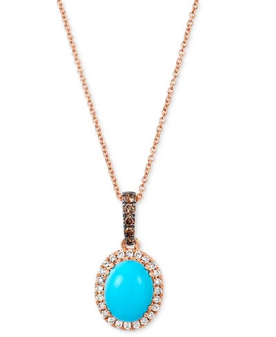 Le Vian Robins Egg Blue Turquoise (2 ct. t.w.) & Diamond (1/4 Halo Adjustable 20" Pendant Necklace 14k Rose Gold