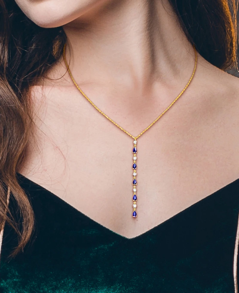 Sapphire (1-1/4 ct. t.w.) & Diamond (1/4 ct. t.w.) Lariat Necklace in 14k Gold, 16-1/2" + 1" extender