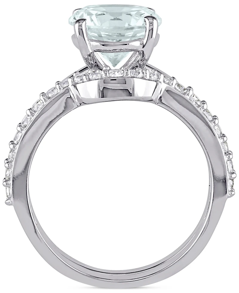 Aquamarine (1-5/8 ct. t.w.) & Lab-Grown White Sapphire (3/8 Bridal Set 10k Gold