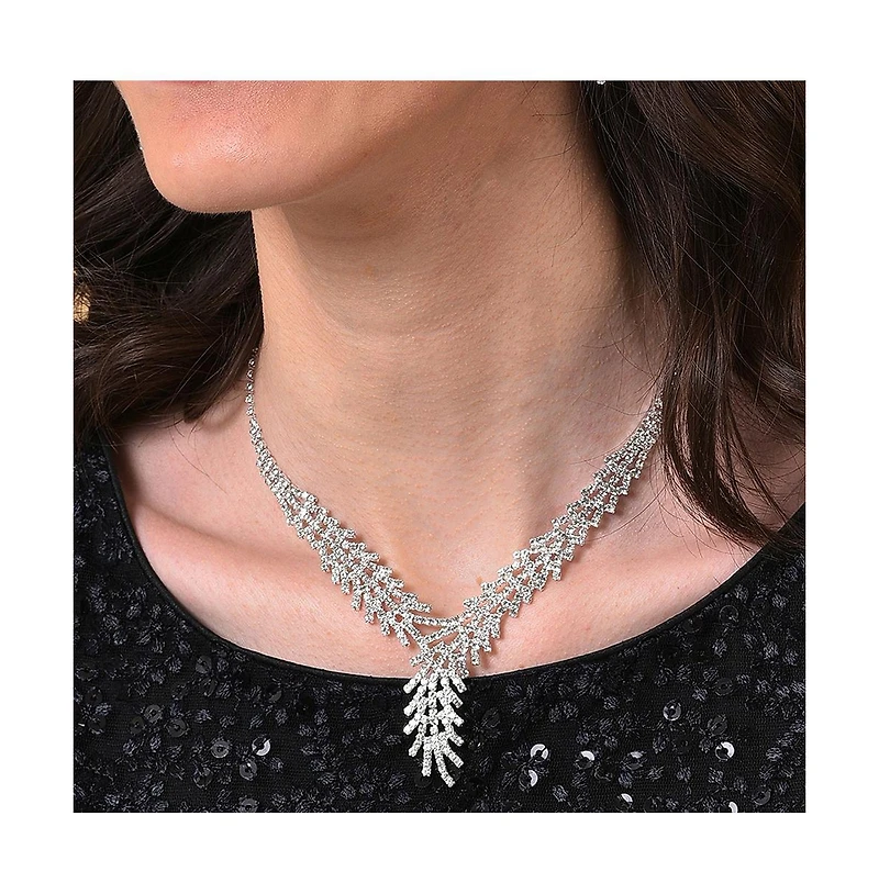 Sohi Women's Silver Bling Cluster Necklace And Earrings (Set Of 2)