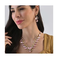 Sohi Women's Pink Stone Teardrop Necklace And Earrings (Set Of 2)