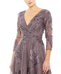 Mac Duggal Women's Embellished Wrap Over 3/4 Sleeve Dress