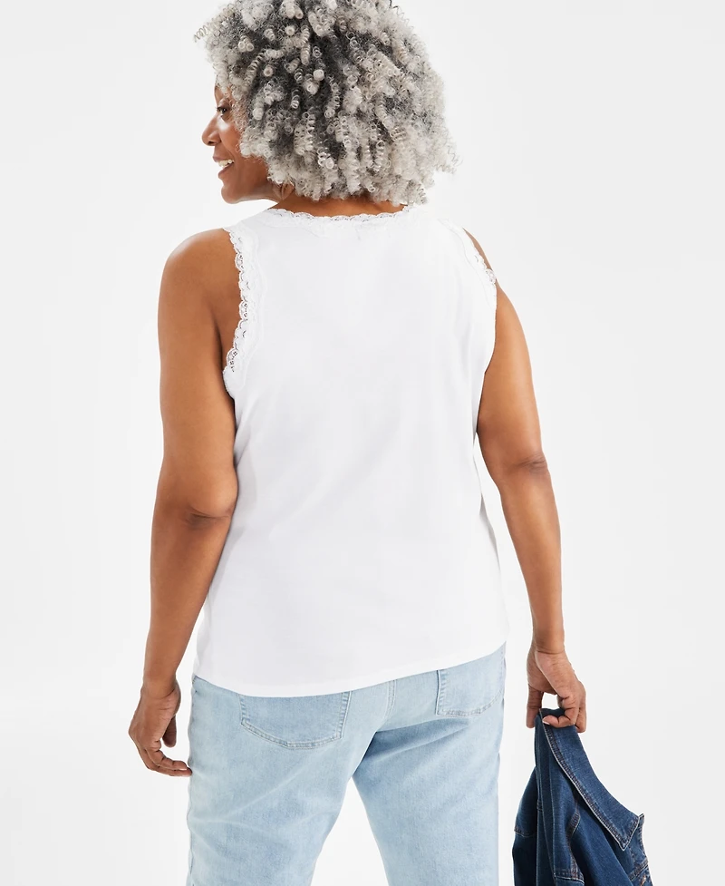 Style & Co Plus Lace-Trimmed Tank Top