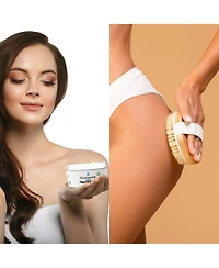 Pursonic Hair Care and Massage Bundle: Bath Brush and Rubber Massager with Lotus wooden handle + 100% Natural Coconut Oil Hair Mask 10 Oz