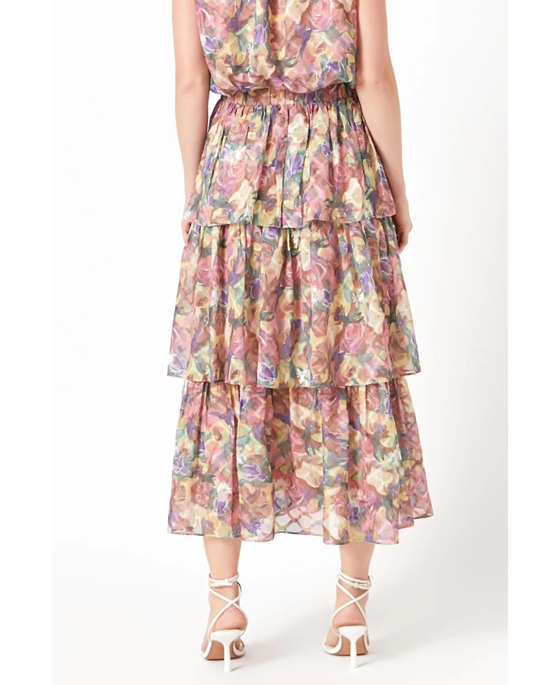Women's Floral Tiered Maxi Skirt