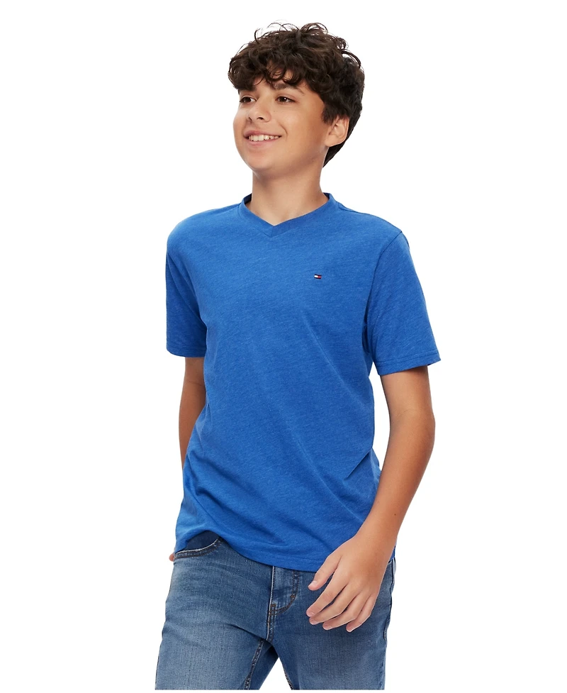 Tommy Hilfiger Big Boys' Solid Embroidered Logo V-Neck Tee