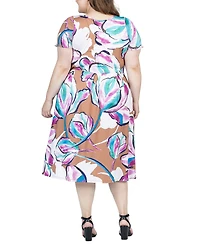 24seven Comfort Apparel Plus Size Short Sleeve Flare Midi Pocket Dress