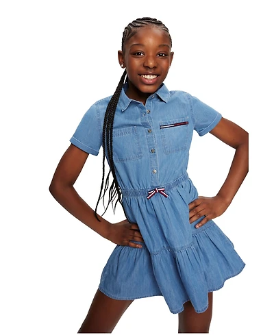 Tommy Hilfiger Toddler and Little Girls Lightweight Denim Ruffled Shirtdress