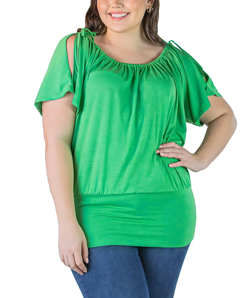 24seven Comfort Apparel Plus Short Sleeve Split Shoulder Top