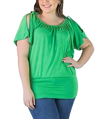 24seven Comfort Apparel Plus Short Sleeve Split Shoulder Top