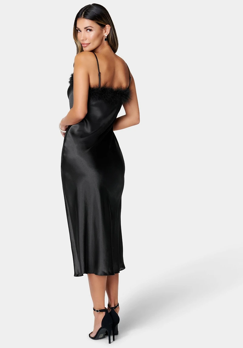 Bebe Women's Feather Satin Slip Dress