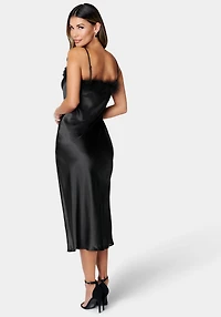 Bebe Women's Feather Satin Slip Dress