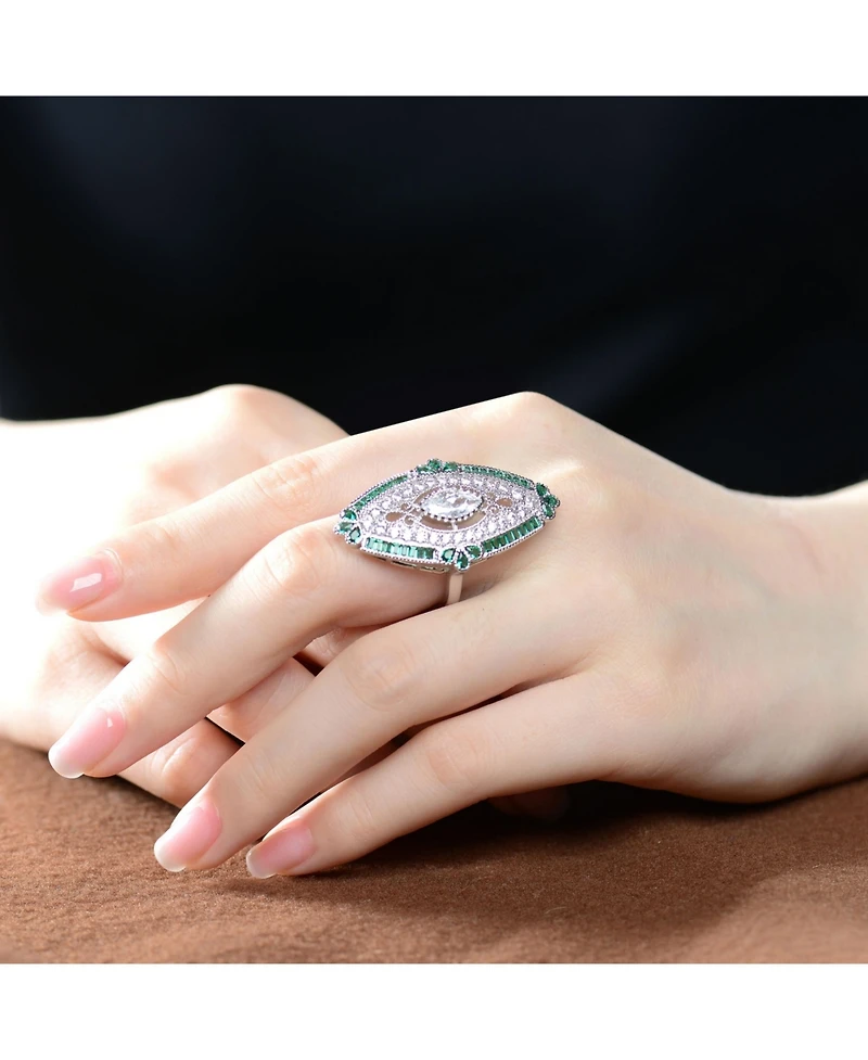 Sterling Silver with White Gold Plated Baguette Cubic Zirconia Cocktail Ring