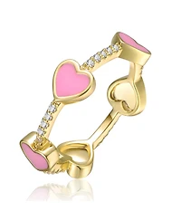 GiGiGirl Kids Sterling Silver 14k Gold Plated with Cubic Zirconia Enamel Heart Stacking Ring