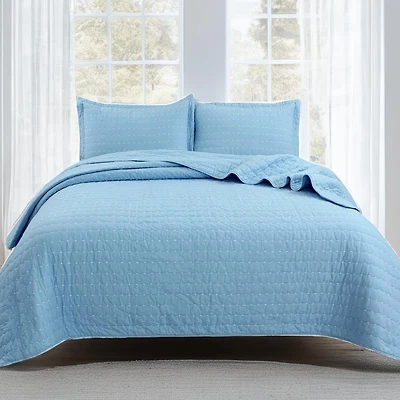 MarCielo 100% Blue Cotton Quilt Bedspread Set