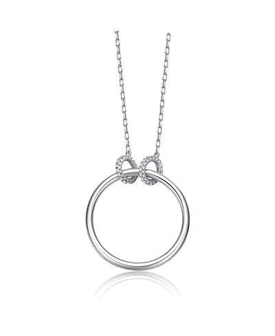 Sterling Silver White Gold Plated Hollow Circle Pendant Necklace