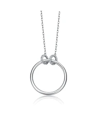 Sterling Silver White Gold Plated Hollow Circle Pendant Necklace