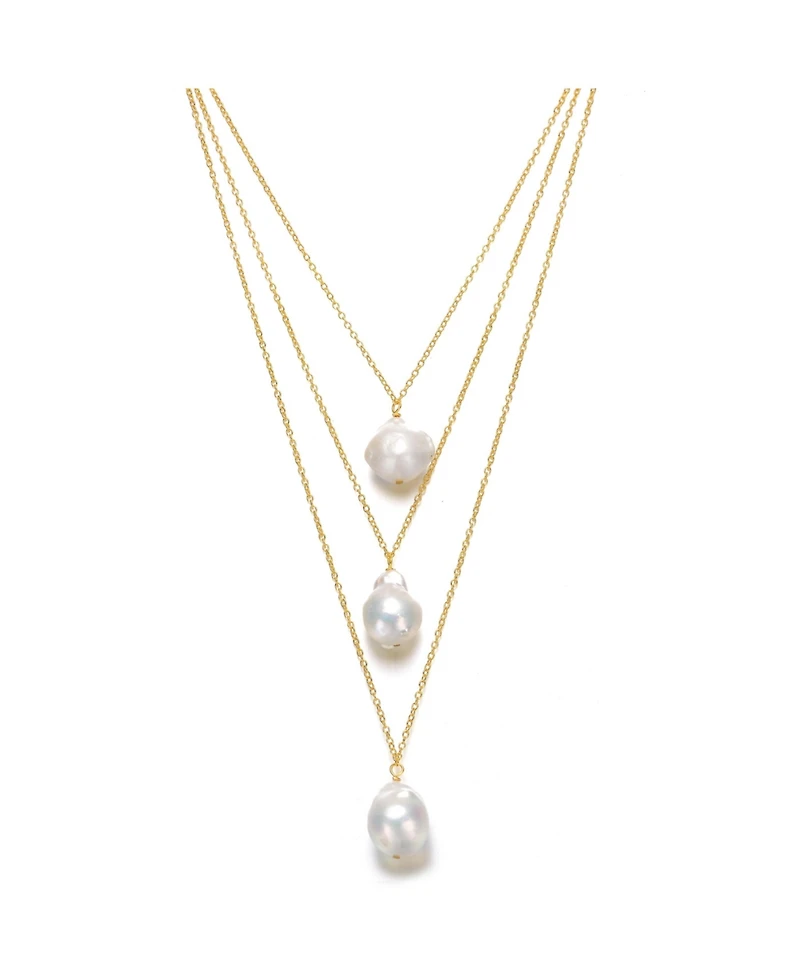 Sterling Silver 14K Gold Plated with Freshwater Pearl Layered Necklace