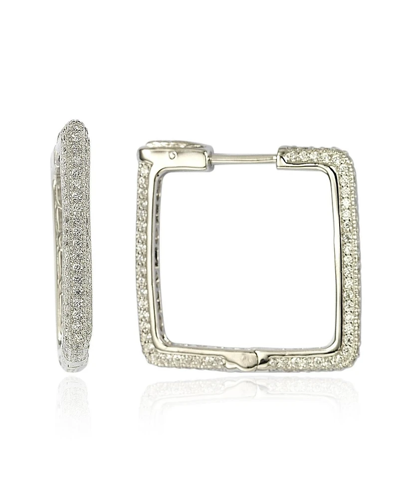 Suzy Levian Sterling Silver Cubic Zirconia Pave Square Modern Hoop Earrings