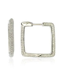 Suzy Levian Sterling Silver Cubic Zirconia Pave Square Modern Hoop Earrings
