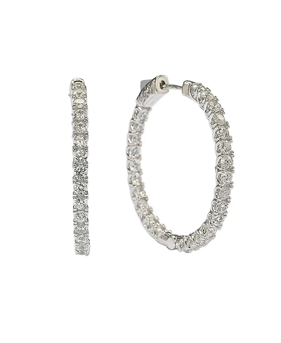 Suzy Levian Sterling Silver Cubic Zirconia Classic Large Hoop Earrings