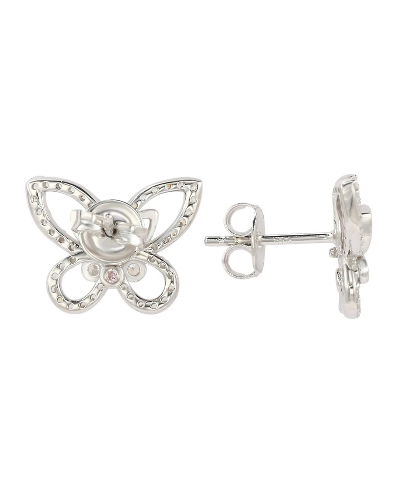 Suzy Levian Sterling Silver Cubic Zirconia Art-Deco Butterfly Stud Earrings