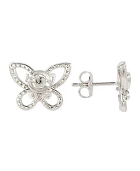 Suzy Levian Sterling Silver Cubic Zirconia Art-Deco Butterfly Stud Earrings