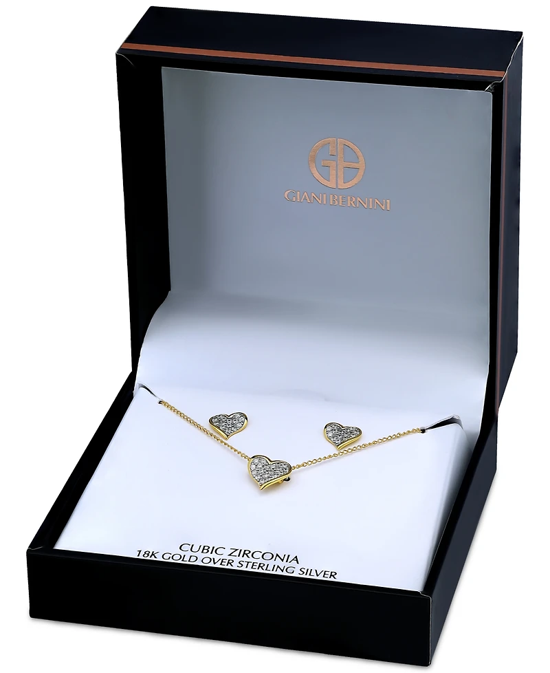 Giani Bernini 2-Pc. Set Cubic Zirconia Heart Cluster Pendant Necklace & Matching Stud Earrings in 18k Gold-Plated Sterling Silver, Created for Macy's